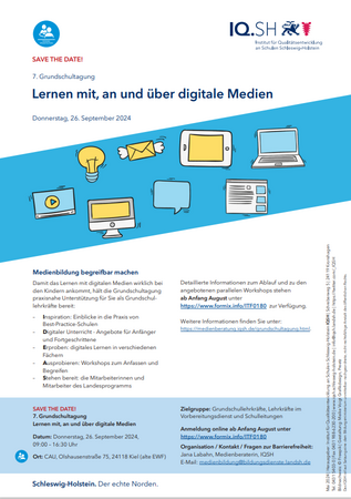 Flyer für die Grundschultagung mit Infos zum Programm und einrr Auswahl an Workshops