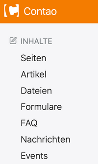 Screenshot des Contao-Hauptmenüs im Backend