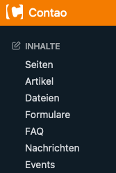 Screenshot des Contao-Hauptmenüs im Backend